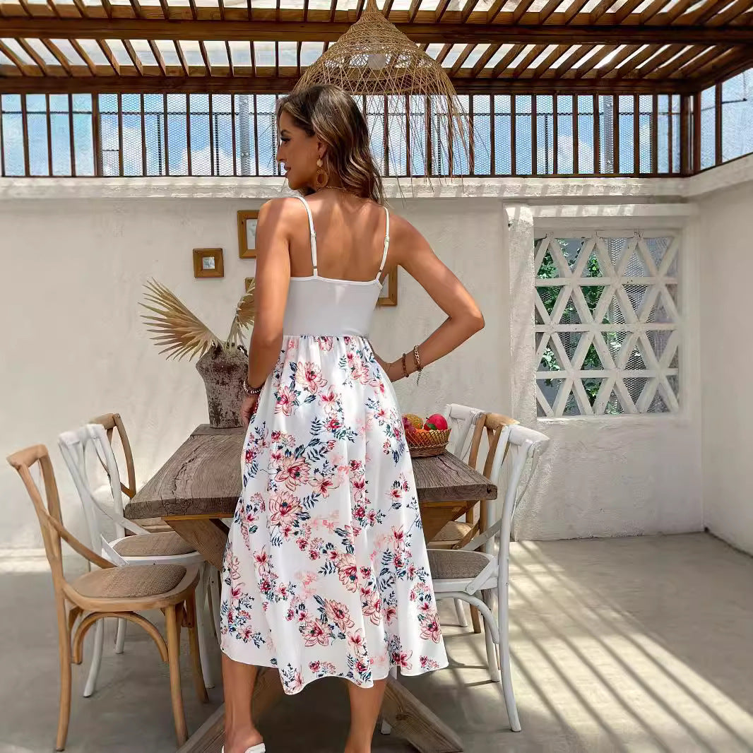 Damklänning A-Linje Blommig Mönster Polyester Medel Längd-3