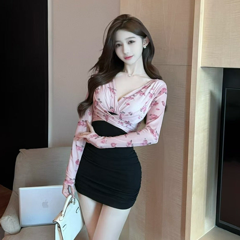 Variant image for Dam Klänning Bodycon Djupt V-ringning Mesh-tryck Polyester Elastan-1