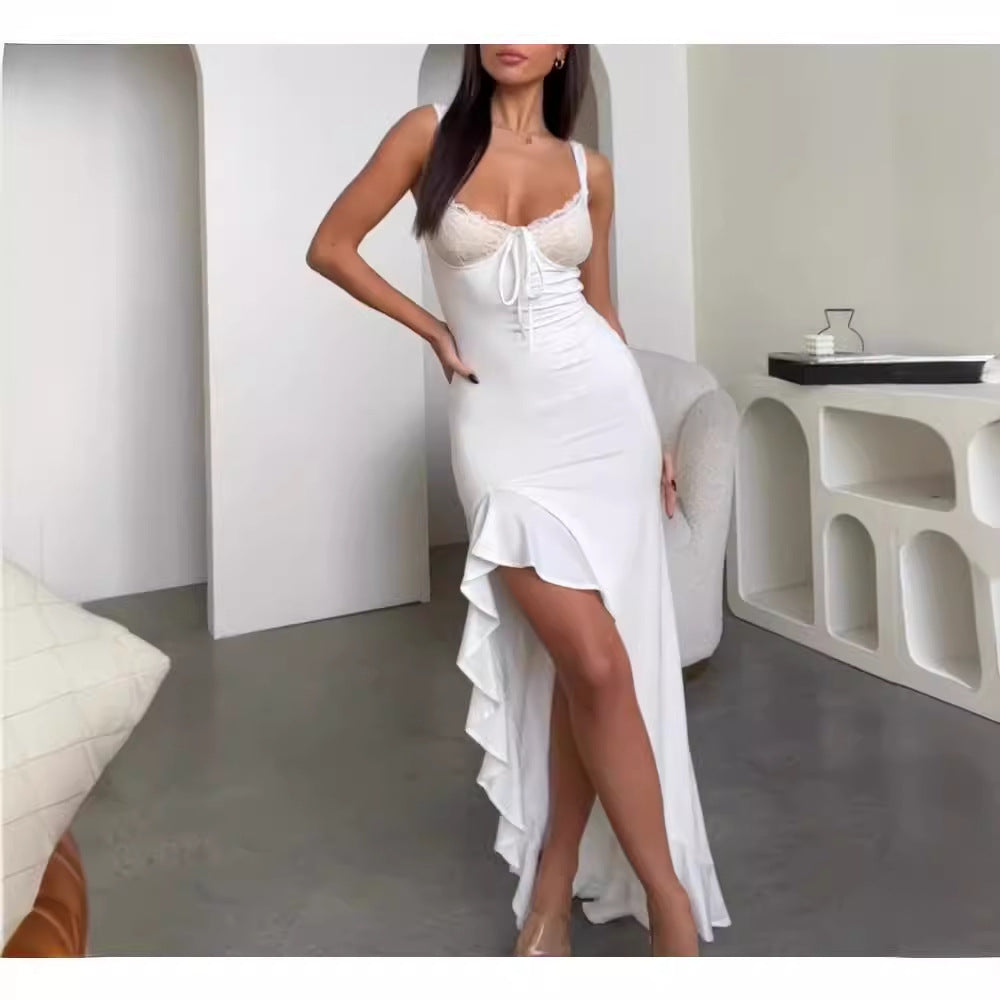 Kvinna Lång Klänning Ruffled Polyester-2