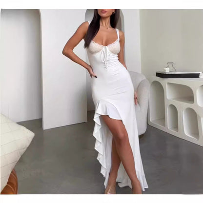 Kvinna Lång Klänning Ruffled Polyester-2