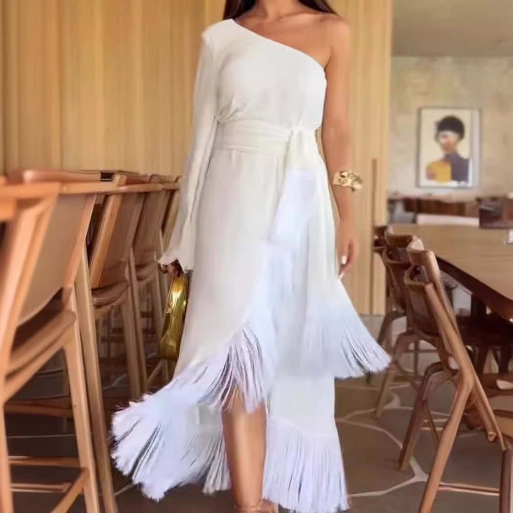 Kvinnors Aftonklänning Lång En-Axelstil Polyester Elegant-2