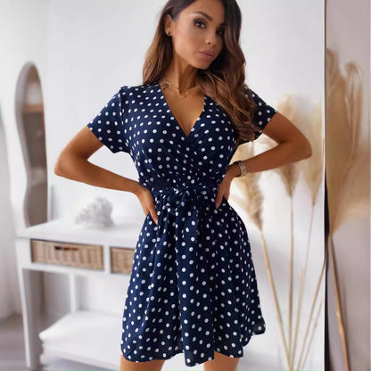 Kvinnors A-Line Klänning V-Hals Kort Ärmar Polyester-5