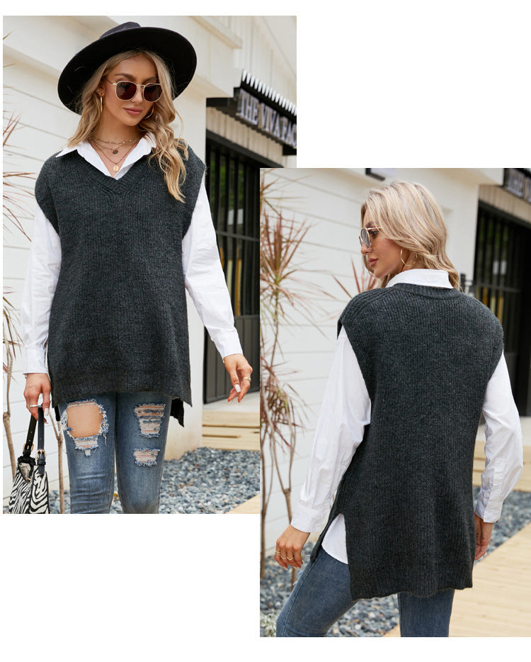 Unisex V-ringad Tröja Löst Snitt Polyester-2