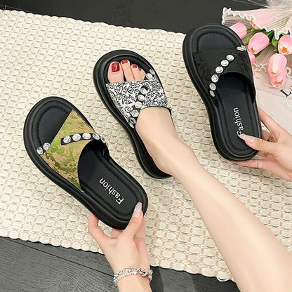 Kvinnors Pantoletter Kamouflage Design Syntetisk med Strass 3
