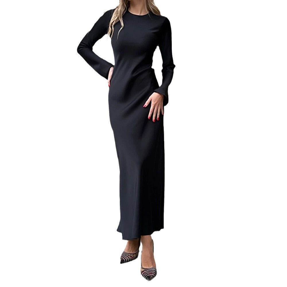 Dam Maxiklänning Långärmad Utställd Högkvalitativt Tyg-6