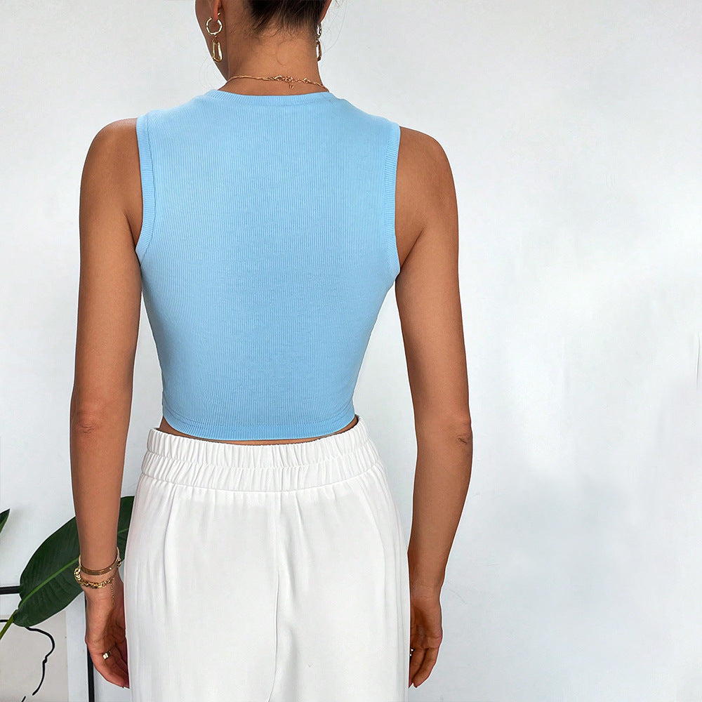 Väst Dam Korsdesign Ribbat Tyg för Elegant och Avslappnad Stil-5