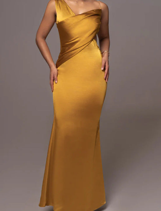 Kvinnors Asymmetrisk Klänning Satin Utan Ärmar Lång Kjol 3