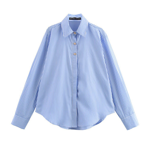 Herrskjorta Randig Silke med Knappdetaljer-1