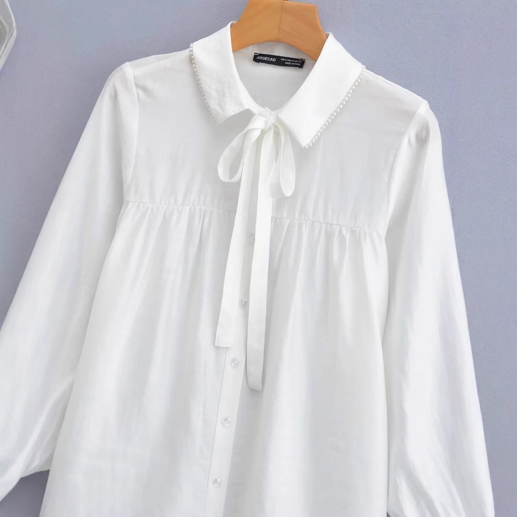 Kvinnors Blus Bunden Krage Lätt Andningsbart Tyg Rüsch Detaljer 3