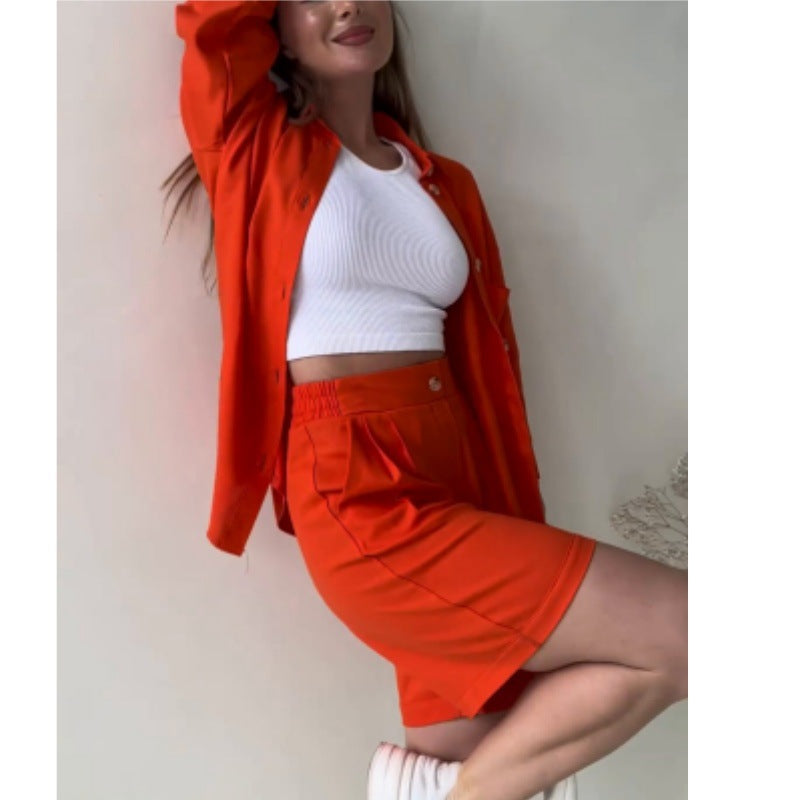 Tvådelat Set Dam Långärmad Topp Shorts Polyester Spandex-2