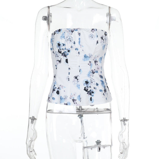 Kvinnors Bustier Topp Blommig Design Justerbara Remmar Polyester 1