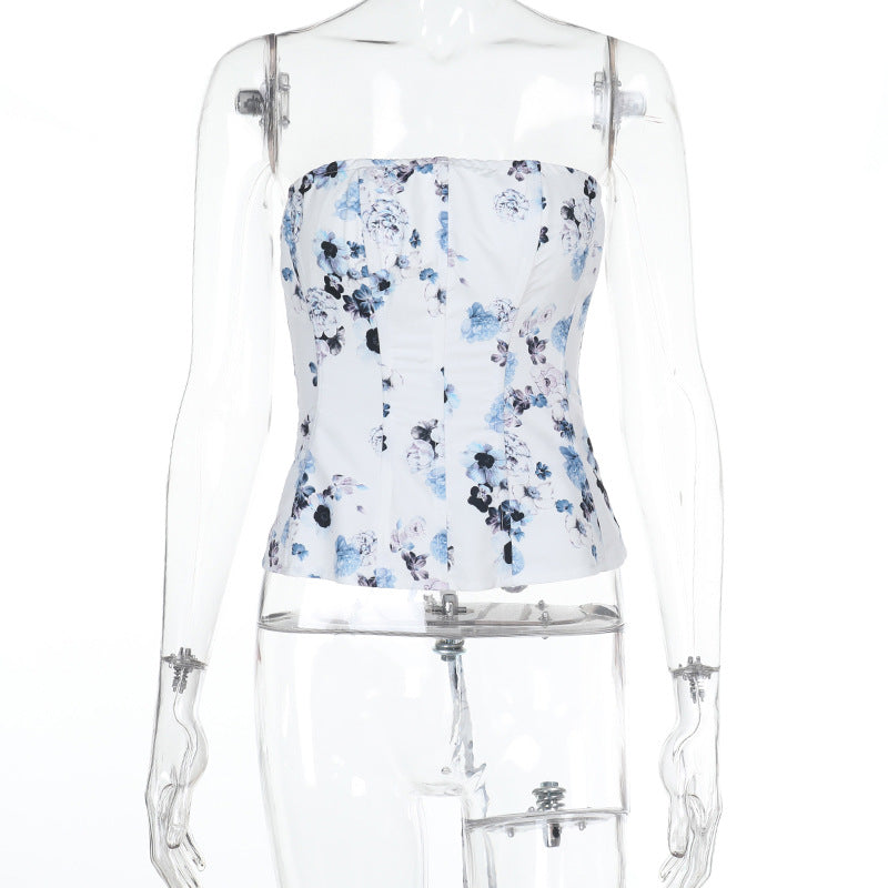 Kvinnors Bustier Topp Blommig Design Justerbara Remmar Polyester 7