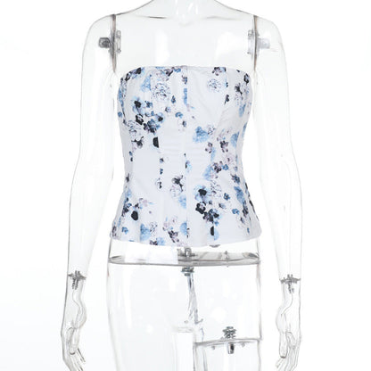 Kvinnors Bustier Topp Blommig Design Justerbara Remmar Polyester 7