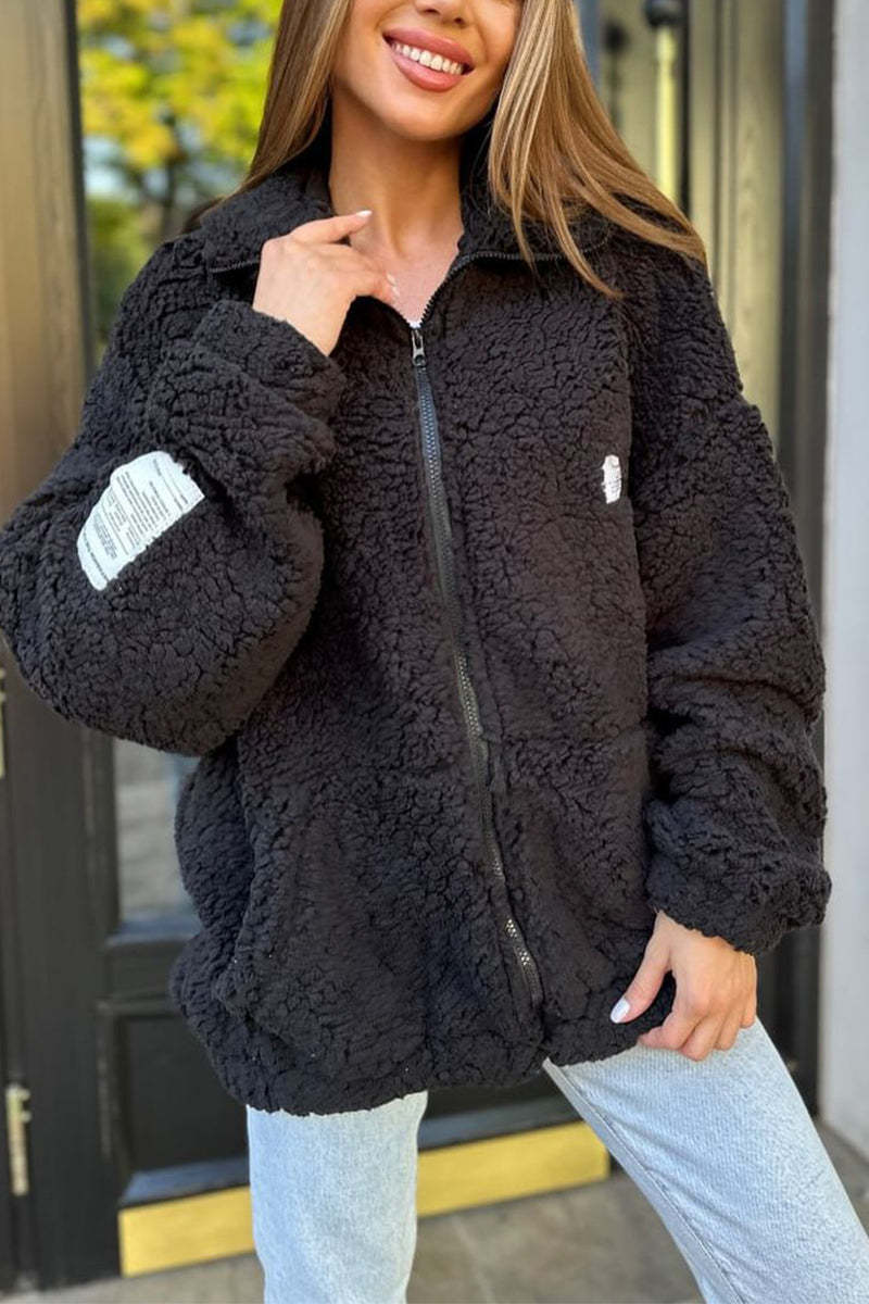Damjacka Casual Plysch Polyester Långärmad-5