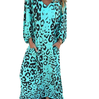 Kvinnors Utställd Klänning V-ringad Polyester Leopardmönstrad-6