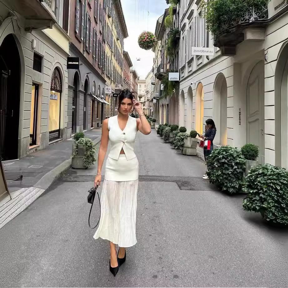 Kjol Dam Elegant Rynkdesign Flödande Material-3