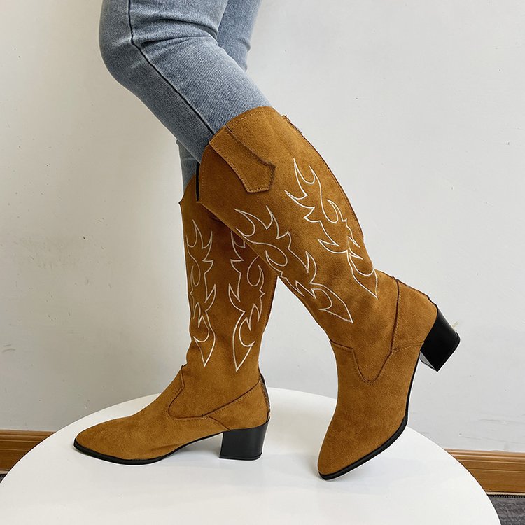 Dam Stövlar i Multicolor Lapptäckmönster - Fashionabel Klack av Mocka, 7 cm Klackhöjd, Stl 36-41 6