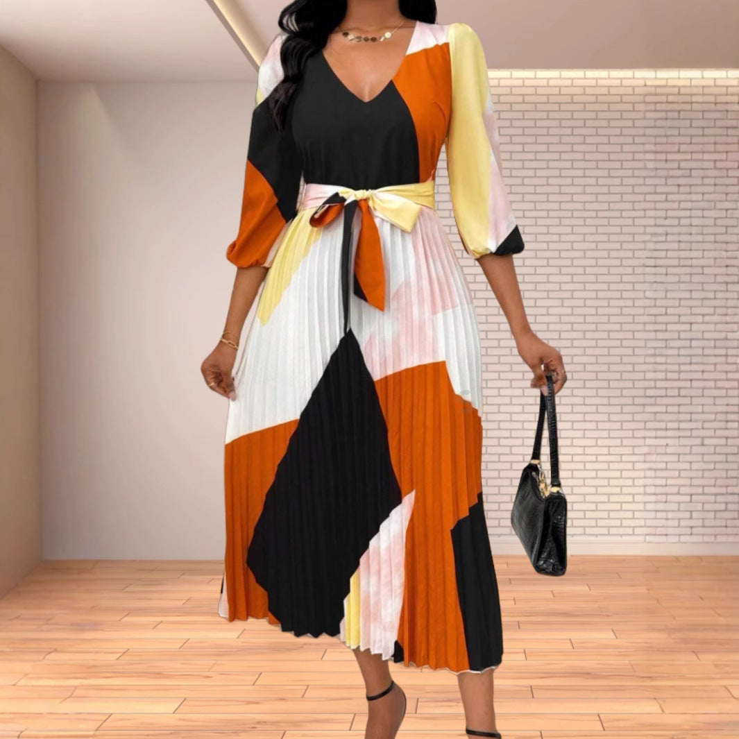 Maxiklänning Dam Geometrisk Mönster Långa Ärmar Polyester-2