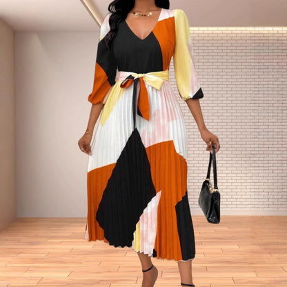 Maxiklänning Dam Geometrisk Mönster Långa Ärmar Polyester-2