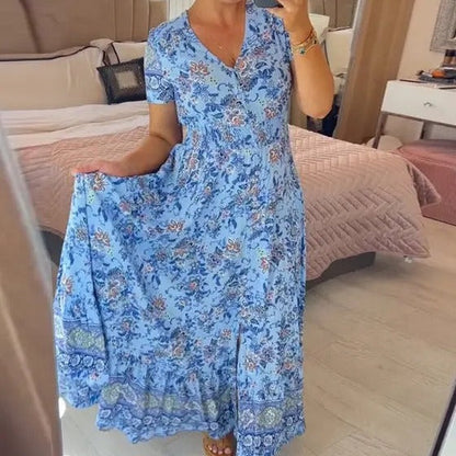 Dam Klänning V-ringad Kortärmad Polyester Elegant Sommarstil-3