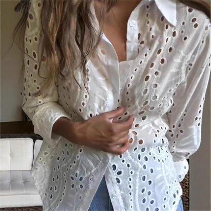Dam Skjorta Broderad Polyester Regular Fit Lång Ärmar-3