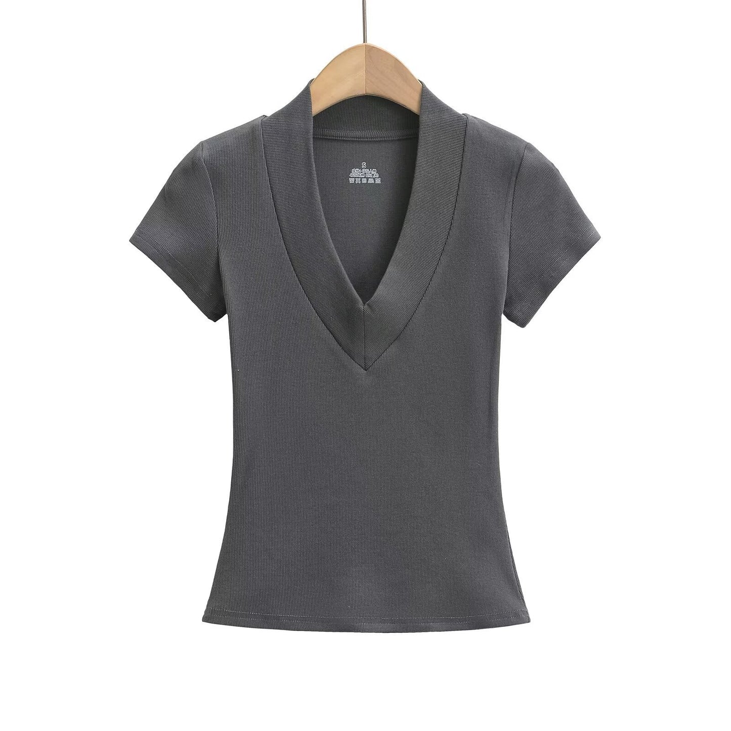 V-ringad Ribbad Topp för Dam i Bomullsmix – Perfekt Festtoppar och Vardagstopp 4