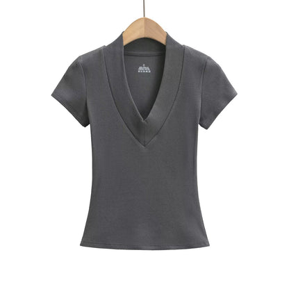 V-ringad Ribbad Topp för Dam i Bomullsmix – Perfekt Festtoppar och Vardagstopp 12