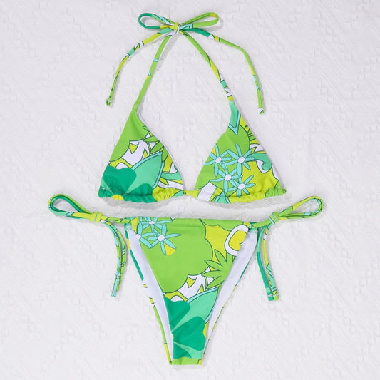 Damtriangelbikini Blommig Justerbara Remmar Snabbtorkande Material-1