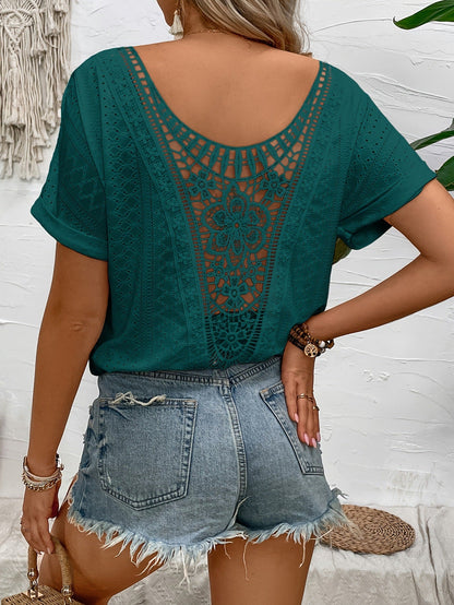 Kvinnors Sommartopp V-Hals Nät Detaljer Lätt Tyg 1