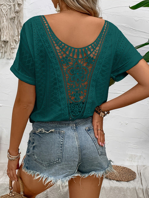 Kvinnors Sommartopp V-Hals Nät Detaljer Lätt Tyg 1