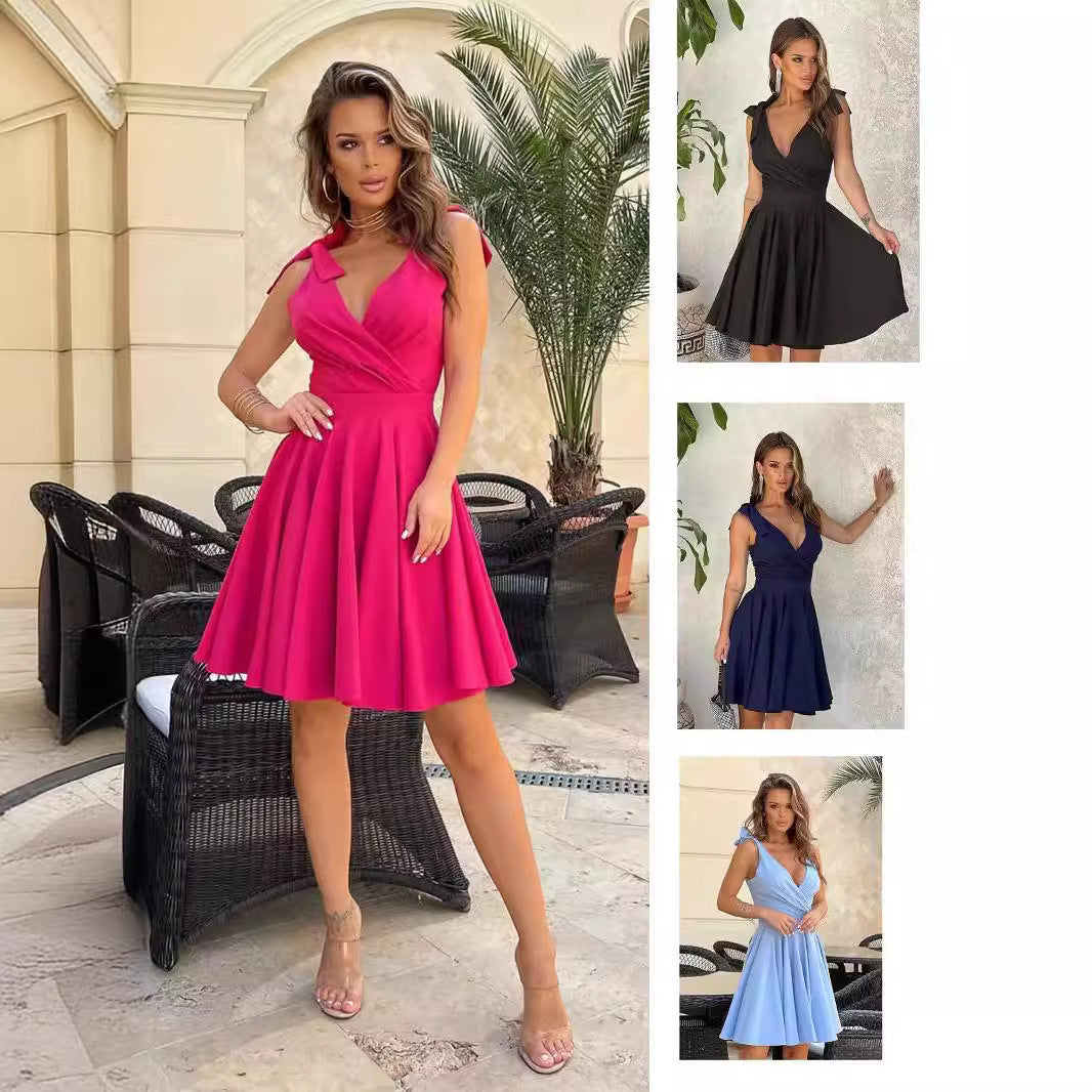 Kvinnors Miniklänning A-linje Djup V-ringning Polyester 2