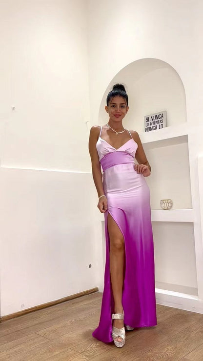 Kvinna Lång Klänning Spaghetti Band Krossad Spets Polyester-1