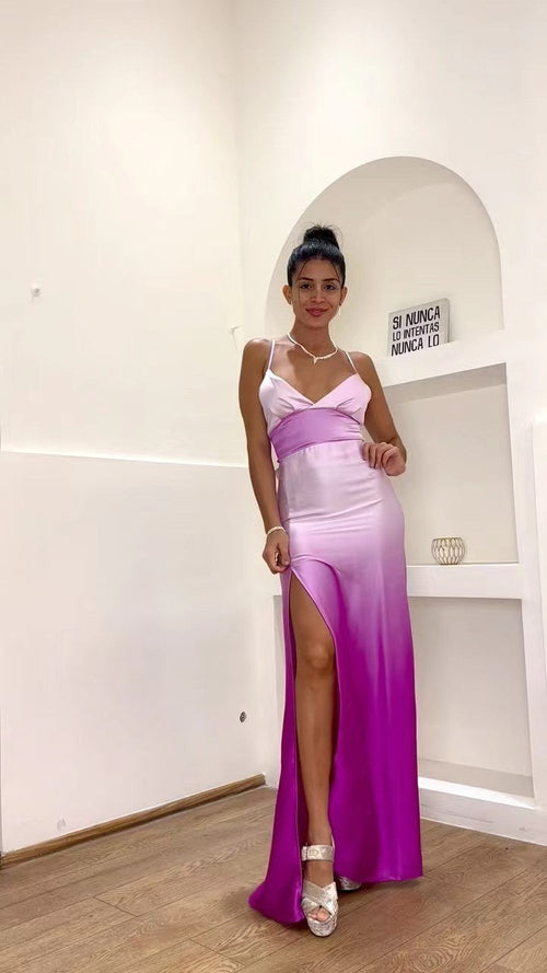 Kvinna Lång Klänning Spaghetti Band Krossad Spets Polyester-1