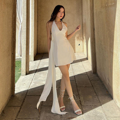 Kvinnors Klänning Djup V-ringning Svängande Kjol Lätt Tyg 5