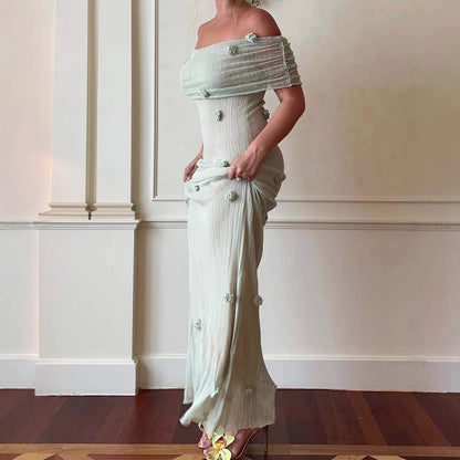 Maxiklänning Dam Off-Shoulder med Dekorativa Detaljer – Lång Sommarklänning i Andningsbart Material 5