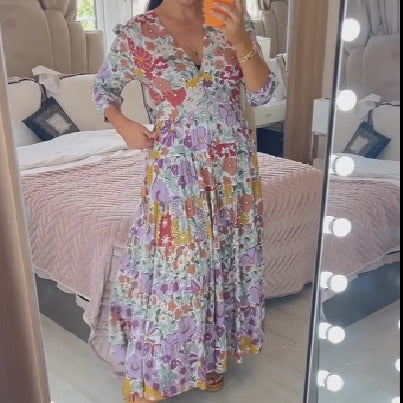 Kvinna Lång Klänning Pendulum Stil Polyester-1