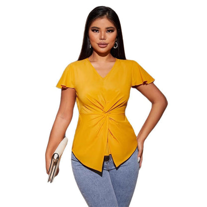 Kvinnor Blus V-ringning Tvinad Lätt Tyg-6