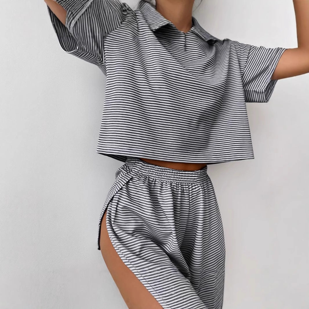 Dam Byxdress Kortärmad Randig Polyester Avslappnad Passform-5