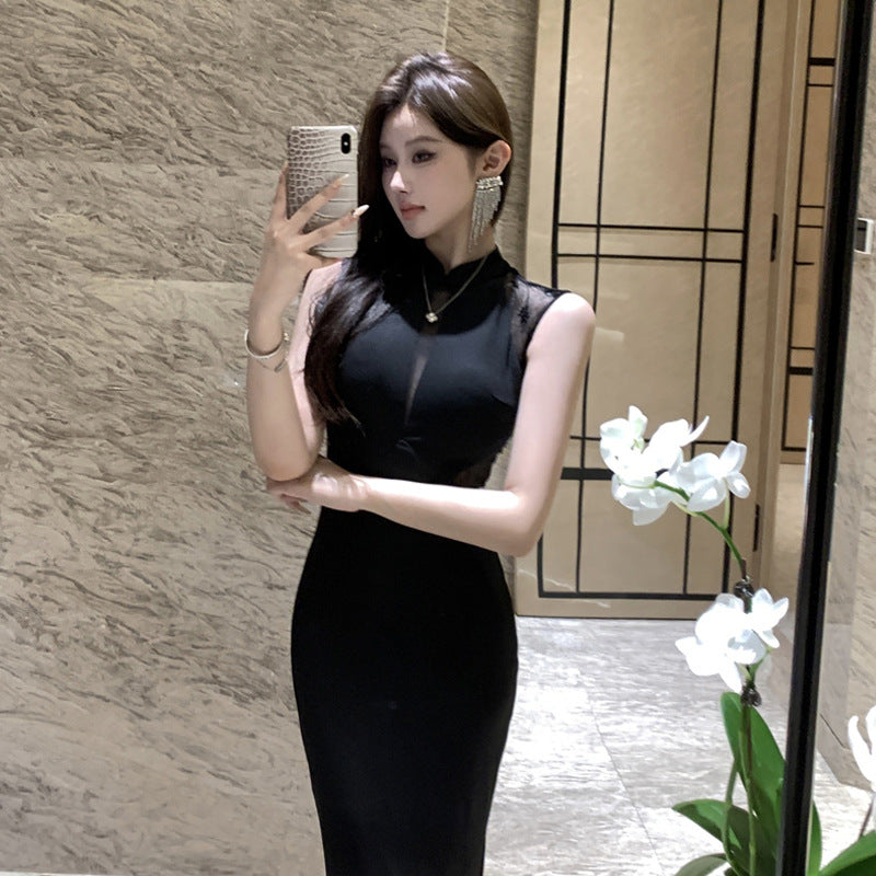 Lång Ärmlös Cheongsam Klänning i Polyester med Bodycon Passform för Kvinna – Elegant och Smickrande Stil 1