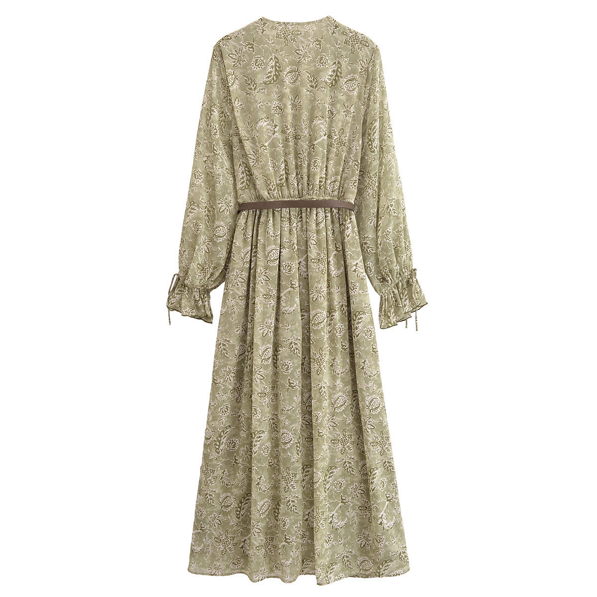 Fina Dam Klänningar Långärmad V-ringning Mönstrad Polyester-3