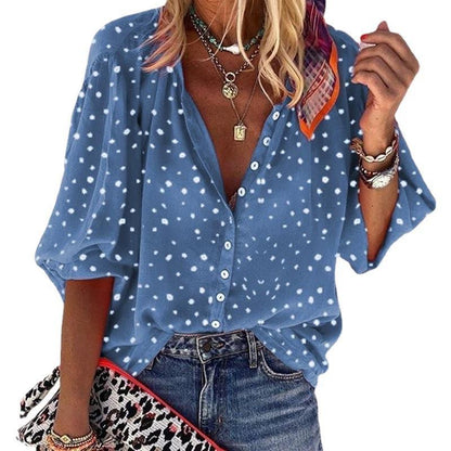 Dam T-shirt Långärmad Löst Fit Polka Dot Polyester-5