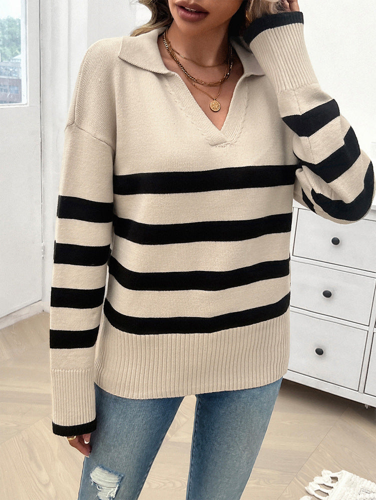 Dam Vändbar Cardigan Ränder Mjuk Tyg-3