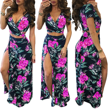 Tvådelat Set Dam Kjol Blommigt Digitaltryck Mjölksilke-4