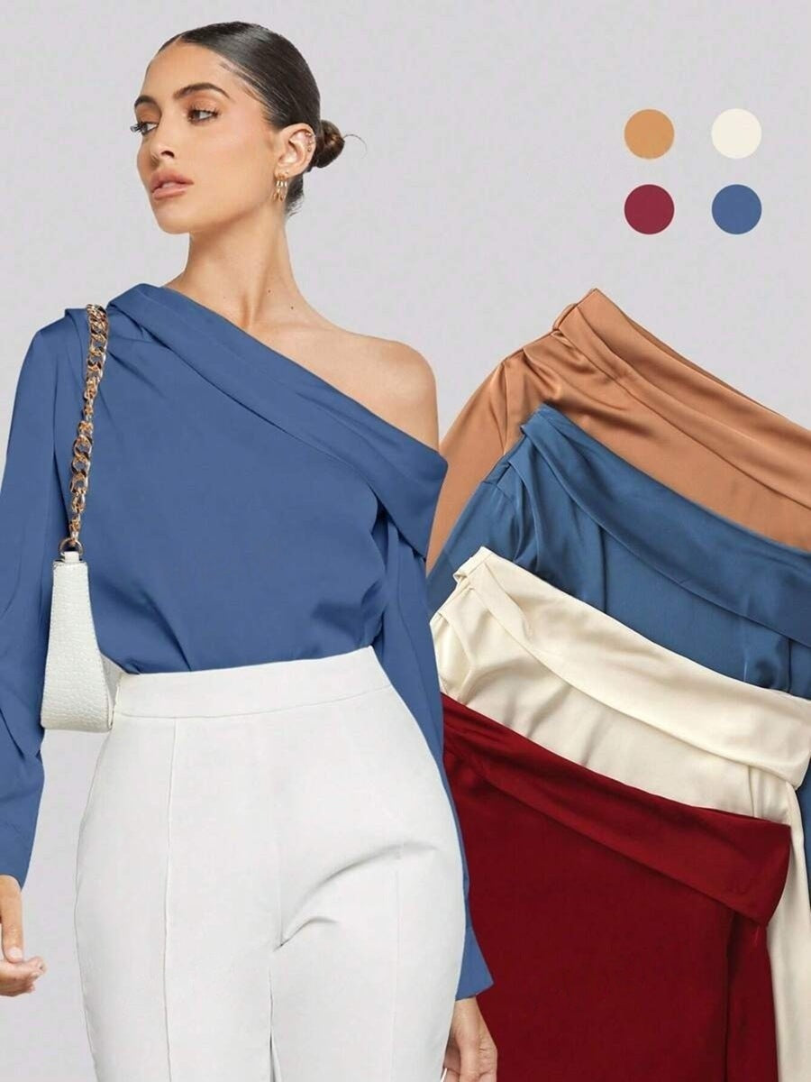 Variant image for Dam Asymmetrisk Blus Off-Shoulder Satin-21