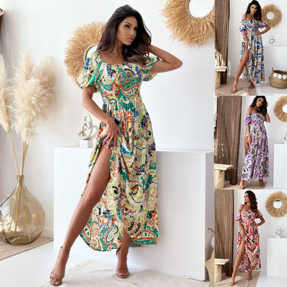 Maxiklänning Dam Puffärmar Ruffle Polyester för Sommaren-2