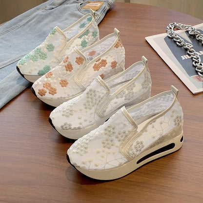 Kvinnors Sneakers Slip-On Blommig Design Platå Textil-6