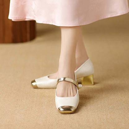 Dam Skor Mary Jane Pumpar med Blockhäl och Dekorativ Rem 2