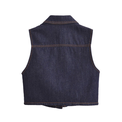Dam Denim Väst med Knappkrage för Avslappnad Stil-5