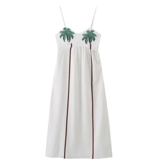 Dam Sommarklänning Tropiskt Motiv Lätt Tyg Elegant Snitt-1