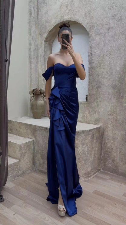 Dam Klänning Lång Oregelbunden V-ringning Polyester-3